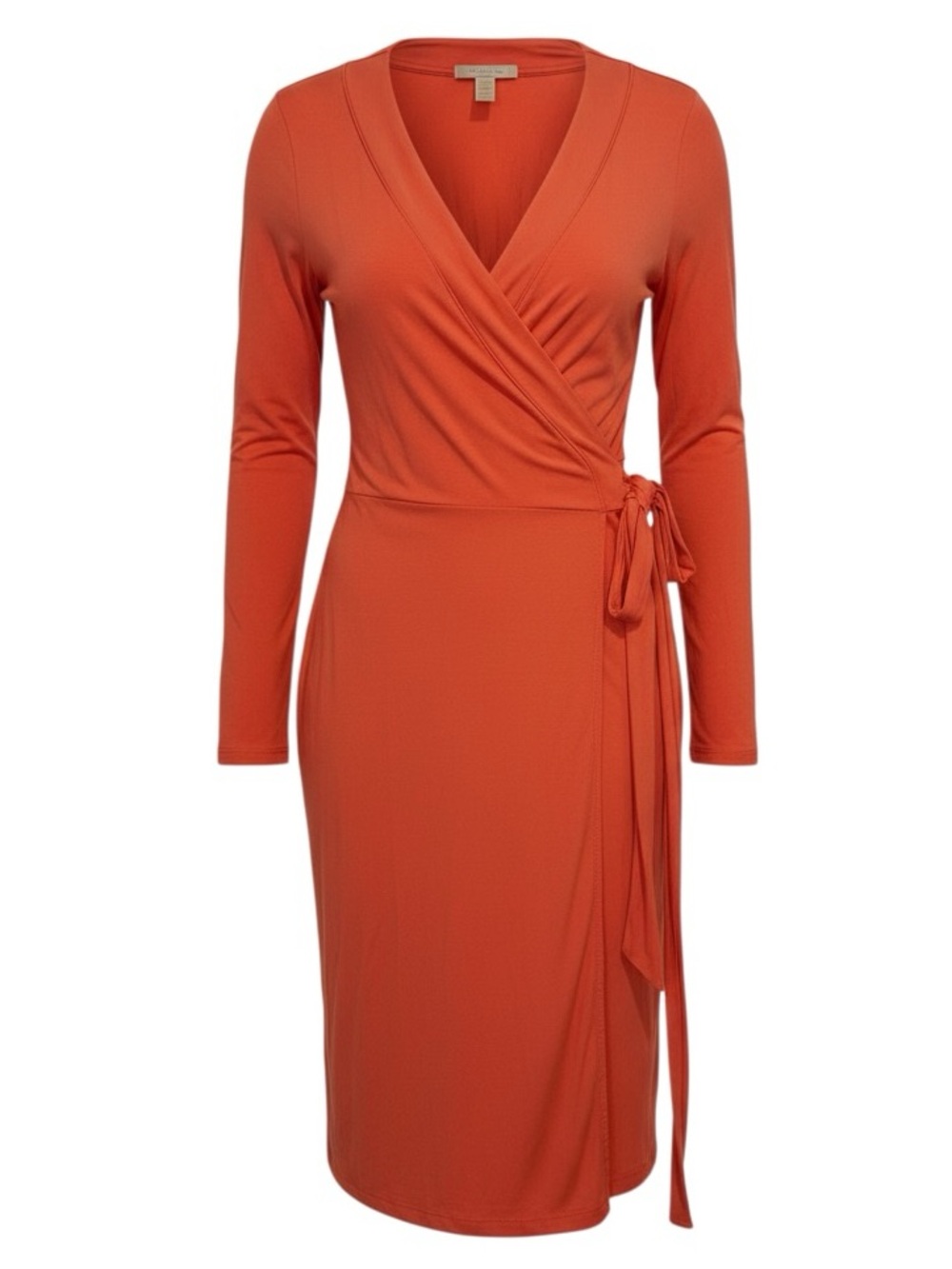 BANANA REPUBLIC “blood orange” long sleeve wrap midi dress size Medium